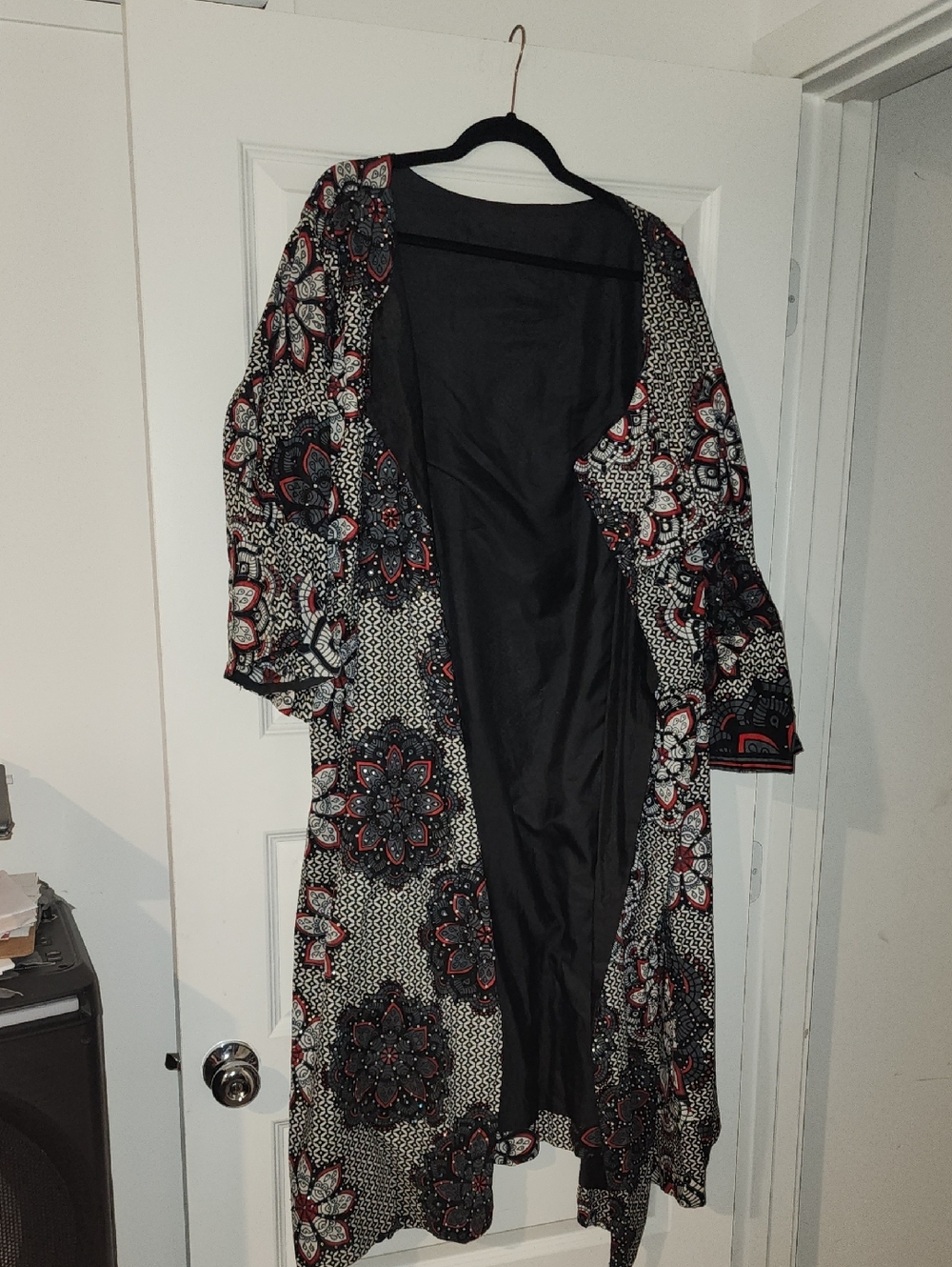 Women's Black Floral Print Open Front Kimono